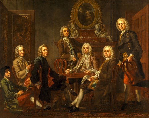 Portrait of a Group of Gentleman, with the Artist Conversation Piece with a Portrait of the Artist Canvivial Party, Francis Hayman, 1707/8-1776, British