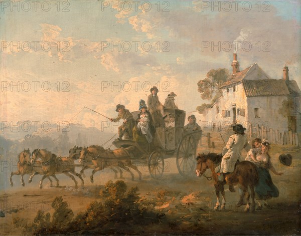 A Stage Coach on a Country Road The Departure of a Coach Signed and dated in black paint, lower right: "JIbbetson | 1792", Julius Caesar Ibbetson, 1759-1817, British
