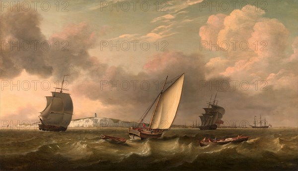 A Packet Boat Under Sail in a Breeze off the South Foreland Signed and dated, lower left: "T. Luny 1780", Thomas Luny, 1759-1837, British
