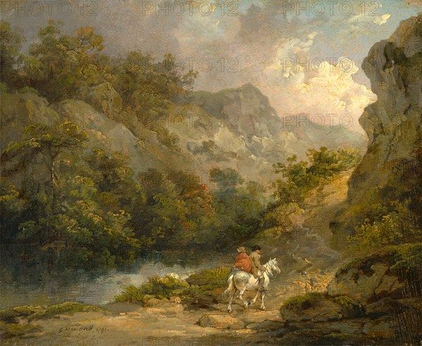 Rocky Landscape with Two Men on a Horse Signed and dated in black paint, lower left: "G. Morland 1791", George Morland, 1763-1804, British