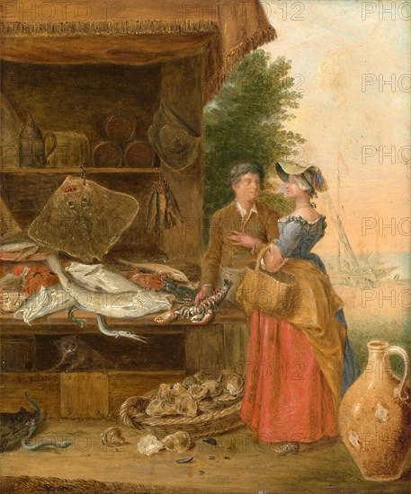 Fishmonger's stall Signed and dated, lower left: "B Nebot. [R?] 1737", Balthazar Nebot, active 1730-1762, Spanish