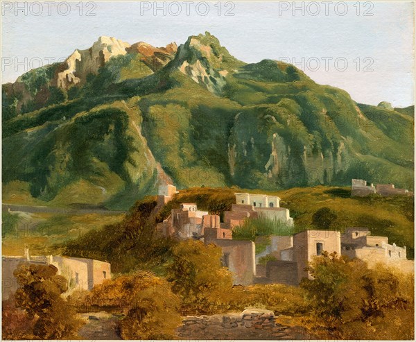 Sébastien-Louis-Guillaume Norblin de la Gourdaine, French (1796-1884), Village on the Island of Ischia, c. 1826, oil on paper on canvas