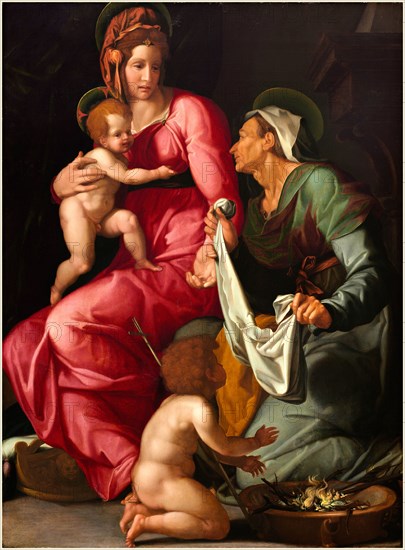 Jacopino del Conte, Italian (1510-1598), Madonna and Child with Saint Elizabeth and Saint John the Baptist, c. 1535, oil on panel