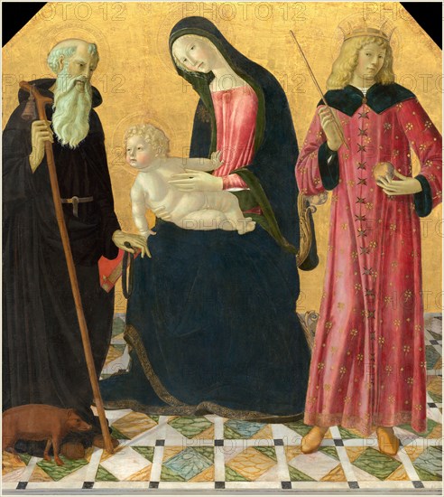 Neroccio de' Landi, Italian (1447-1500), Madonna and Child with Saint Anthony Abbot and Saint Sigismund, c. 1490-1495, tempera on panel