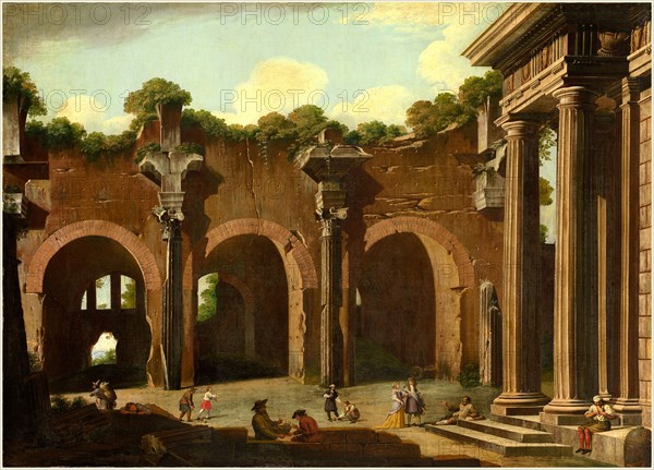 NiccolÃ´ Codazzi, Italian (1642-1693), The Basilica of Constantine with a Doric Colonnade, 1685-1690, oil on canvas