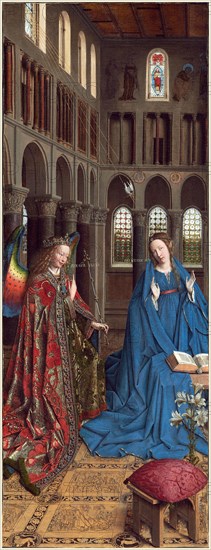 Jan van Eyck (Netherlandish, c. 1390-1441), The Annunciation, c. 1434-1436, oil on canvas transferred from panel