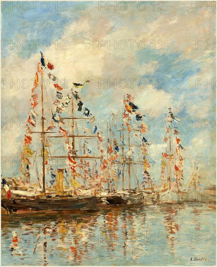 EugÃ¨ne Boudin, Yacht Basin at Trouville-Deauville, French, 1824-1898, probably 1895-1896, oil on wood