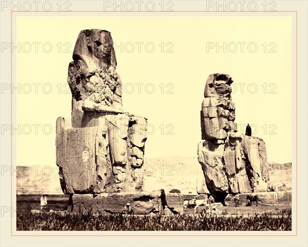 Francis Frith, The Statues of the Plain, Thebes, British, 1822-1898, 1858, albumen print from collodion negative mounted on paperboard