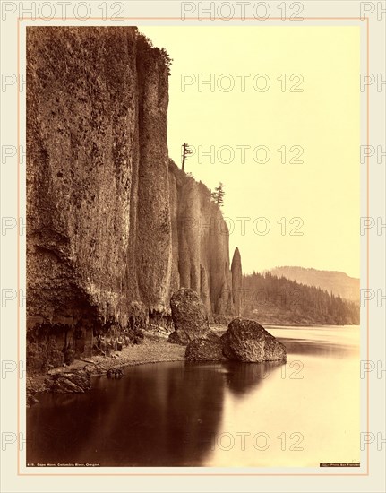Carleton E. Watkins, Cape Horn, Columbia River, Oregon, American, 1829-1916, 1867, albumen print from collodion negative mounted on paperboard