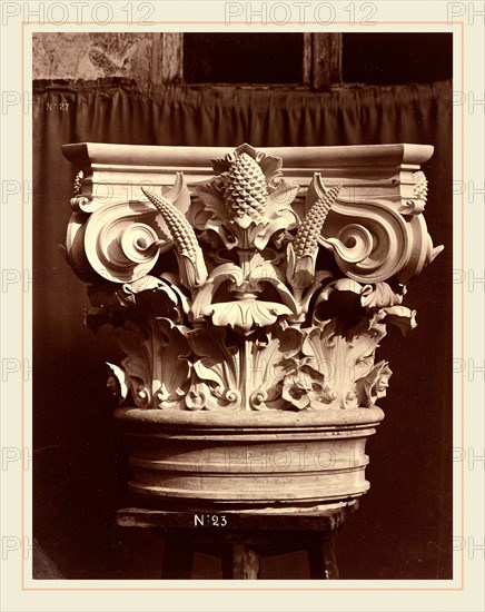 Louis-Ãâmile Durandelle, Ornamental Sculpture from the Paris Opera House (Column Fragment), French, 1839-1917, 1865-1874, albumen print from collodion negative mounted on paperboard