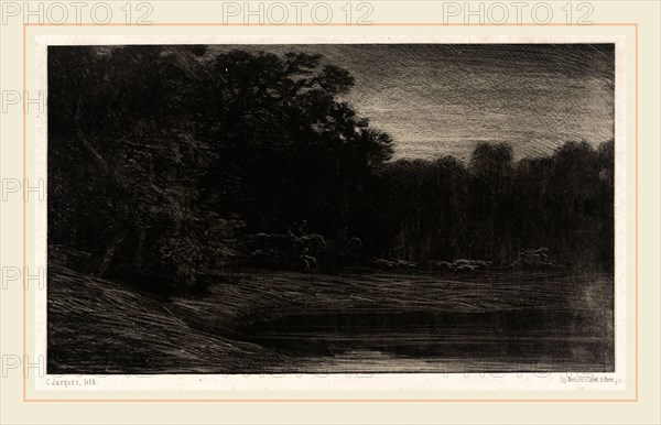 Charles Ãâmile Jacque, Deer Hunt (La chasse au cerf), French, 1813-1894, lithograph