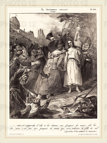 French 19th Century, ...alors, il s'approcha d'elle: Parody of van Dyck's Betrayal of Christ, 1832, lithograph