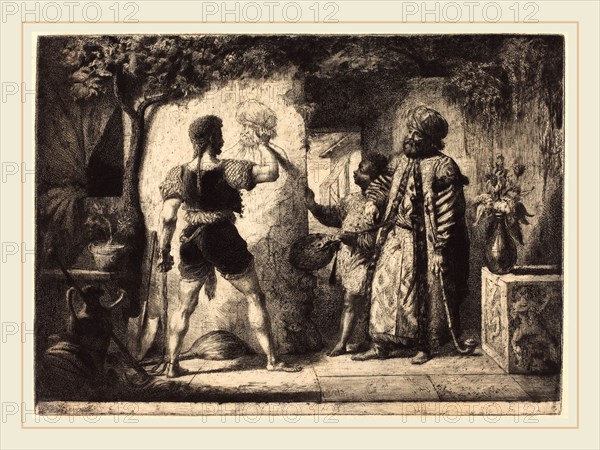 Pierre-Nolasque Bergeret, French (1782-1863), Artist Drawing a Man in Turkish Dress, 1819, etching