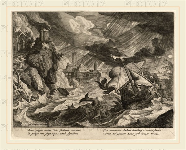 Justus Sadeler after Paul Bril, Jonah Thrown into the Stormy Sea, Flemish, 1583-1620, 1610-1620, engraving on laid paper