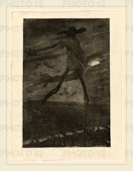 Félicien Rops, Satan Sowing Tare (Satan semant l'ivraie), Belgian, 1833-1898, aquatint and etching