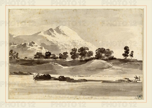 Jean-Jacques de Boissieu, Mount Cairo from across the Melfa River, French, 1736-1810, c. 1765-1766, brush and gray wash on laid paper; laid down
