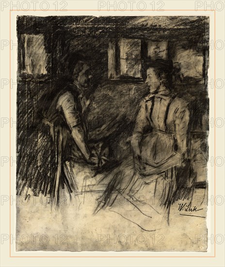 Wilhelm Leibl, German (1844-1900), Two Women in the Kitchen, 1895-1897, graphite and black chalk with stumping on old laid paper