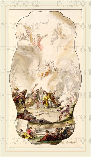 Johann Georg Dieffenbrunner, German (1718-1785), The Stoning of Saint Stephen, 1754, pen and gray ink with watercolor over traces of graphite on laid paper