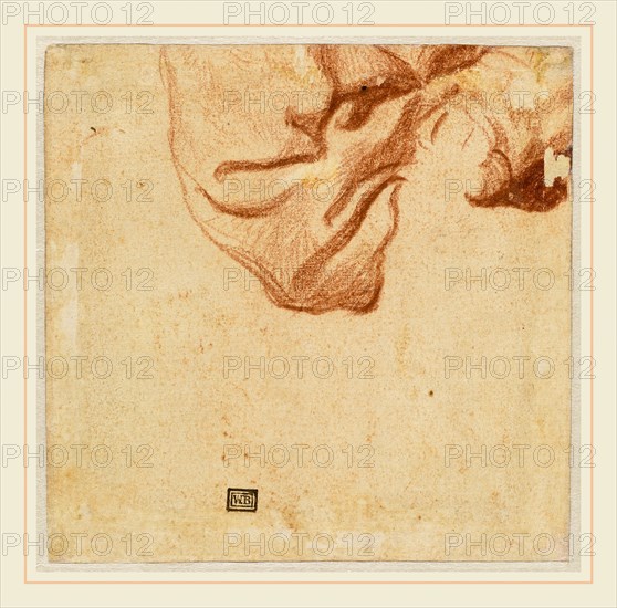 Dutch 17th Century, Drapery Study (verso), c. 1631, red chalk, with touches of black chalk, on laid paper