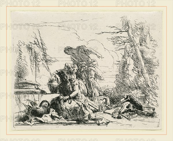Giovanni Battista Tiepolo, Italian (1696-1770), Women and Men Regarding a Burning Pyre of Bones, published 1785, etching