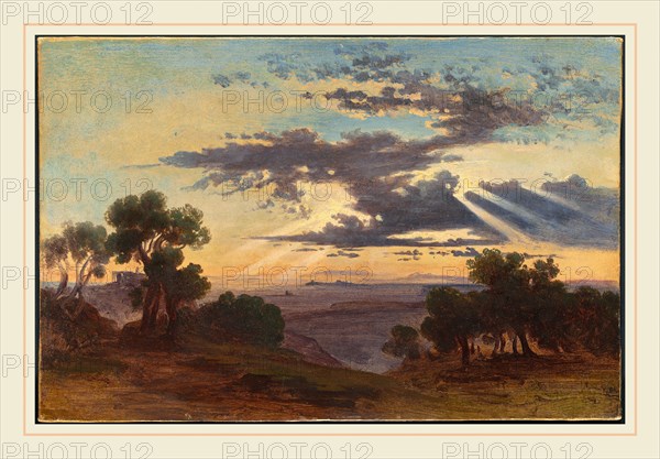 Johann Jakob Frey, Swiss (1813-1865), Sunrise, 1813-1865, oil on paper on a second sheet of paper mounted on canvas