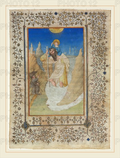 Limbourg Brothers, Saint Christopher Carrying the Christ Child, Netherlandish, active 1406-1416, c. 1409, miniature on vellum