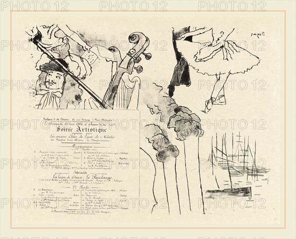 Edgar Degas, Program for the Soiree Artistique (Programme de la Soirée des anciens élÃ¨ves du Lycée de Nantes), French, 1834-1917, 1844, transfer lithograph