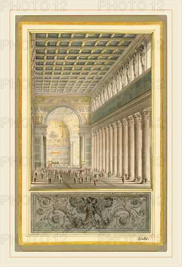 Karl Friedrich Schinkel, German (1781-1841), The Nave, Apse and Crossing of a Cathedral for Berlin, 1827, watercolor over graphite on wove paper, laid down on presentation mount