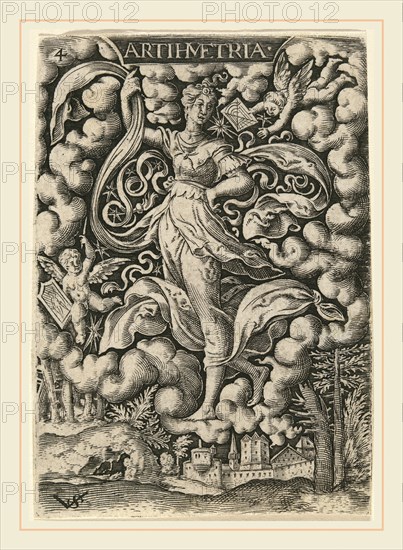 Virgil Solis, German (1514-1562), Artihmetria (Arithmetic), engraving