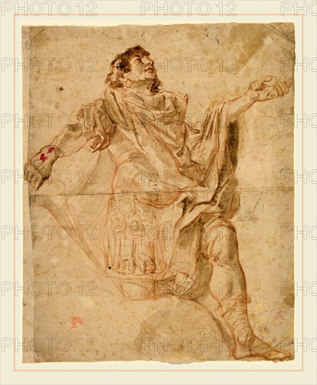 Cosmas Damian Asam, German (1686-1739), Saint George Kneeling (recto), 1720-1721, red chalk with gray-brown wash with traces of black chalk on laid paper (verso red chalk)