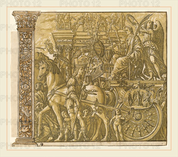 Andrea Andreani after Andrea Mantegna, Italian (1558-1559-1629), The Triumph of Julius Caesar [no.9 plus 2 columns], 1599, chiaroscuro woodcut
