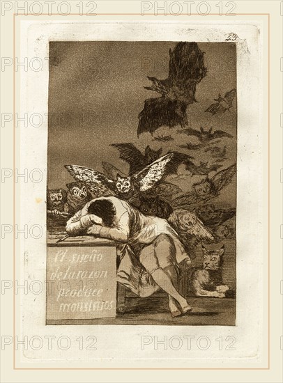 Francisco de Goya, El sueno de la razon produce monstruos (The Sleep of Reason Produces Monsters), Spanish, 1746-1828, published 1799, etching and aquatint