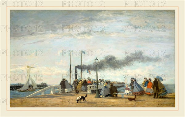 EugÃ¨ne Boudin, Jetty and Wharf at Trouville, French, 1824-1898, 1863, oil on wood
