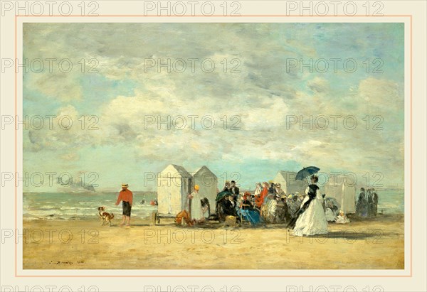 EugÃ¨ne Boudin, Beach Scene, French, 1824-1898, 1862, oil on wood