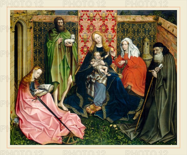 Follower of Robert Campin, Madonna and Child with Saints in the Enclosed Garden, c. 1440-1460, oil on panel