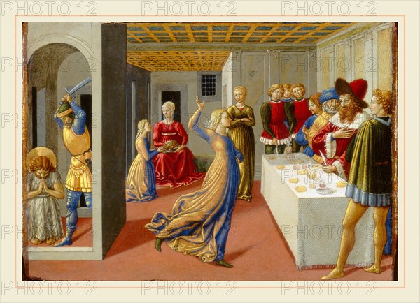 Benozzo Gozzoli, Italian (c. 1421-1497), The Feast of Herod and the Beheading of Saint John the Baptist, 1461-1462, tempera (?) on panel