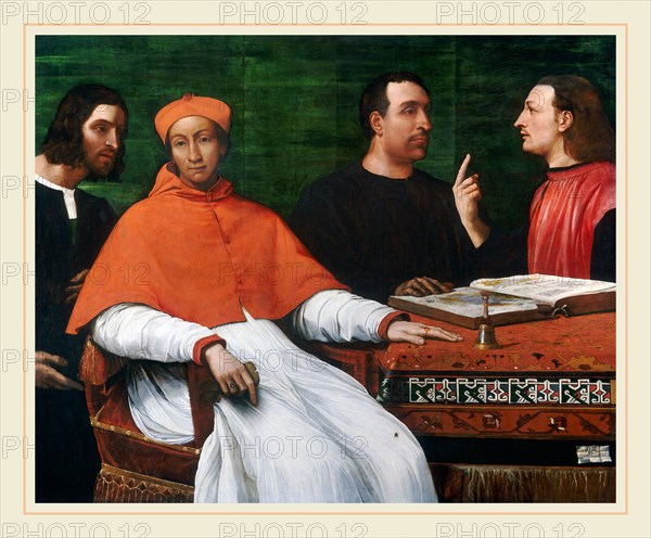 Sebastiano del Piombo, Cardinal Bandinello Sauli, His Secretary, and Two Geographers, Italian, 1485-1547, 1516, oil on panel
