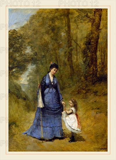Jean-Baptiste-Camille Corot, Madame Stumpf and Her Daughter, French, 1796-1875, 1872, oil on canvas
