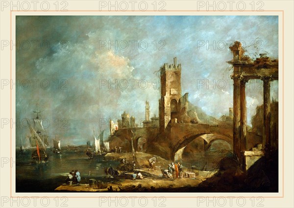Francesco Guardi, Italian (1712-1793), Capriccio of a Harbor, c. 1760-1770, oil on canvas