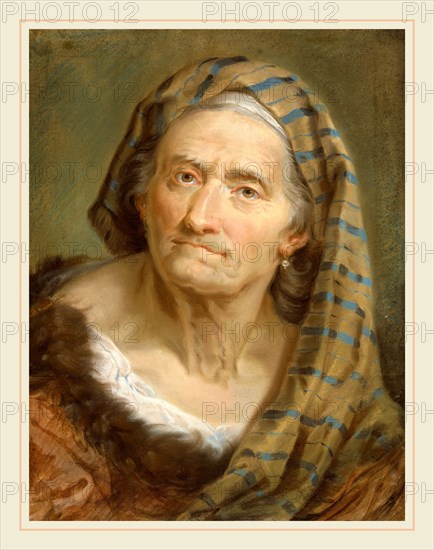 Giuseppe Nogari, An Elderly Woman in a Striped Shawl, Italian, 1699-1763, c. 1743, pastel on two attached sheets