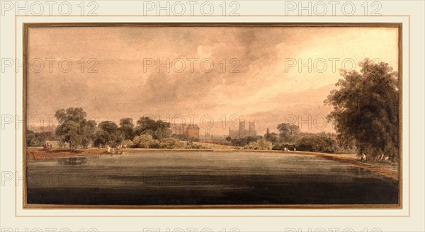 Thomas Girtin, British (1775-1802), St. James' Park with a View of Westminster Abbey, watercolor over graphite on oatmeal paper