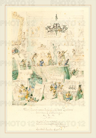 George Cruikshank, British (1792-1878), Fairy Connoisseurs Inspecting Mr. Frederick Locker's Collection of Drawings, 1867, watercolor and graphite on wove paper