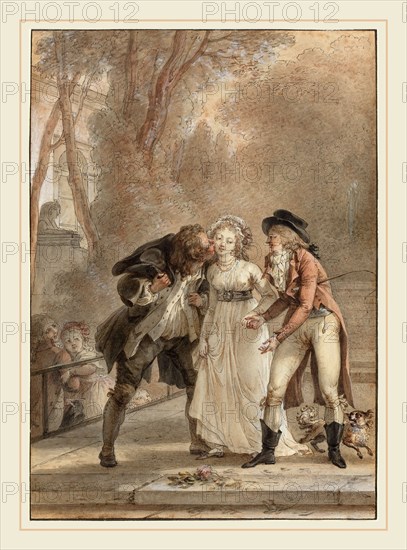 Jacques Louis FranÃ§ois Touzé, French (1747-1807), Loaned Kiss, in or before 1795, pen and black ink and watercolor