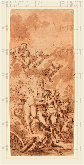 French 18th Century, Venus at the Forge of Vulcan, 18th century, pen and brown ink with brown wash and touches of white gouache