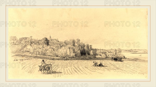 EugÃ¨ne Boudin, French (1824-1898), L'Ile aux Moines with Workers in a Field, c. 1858, graphite