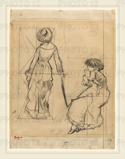 Edgar Degas, French (1834-1917), Study for "Mary Cassatt at the Louvre: The Etruscan Gallery" [recto], c. 1879, graphite on wove paper