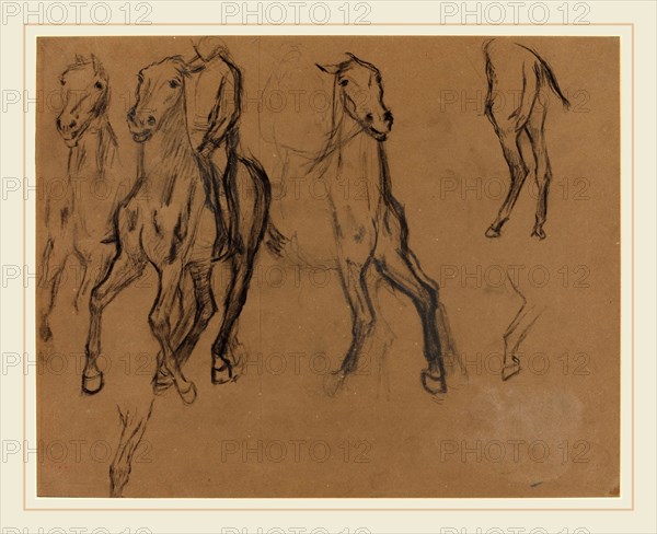 Edgar Degas, French (1834-1917), Study of Horses, c. 1886, charcoal and graphite on brown paper