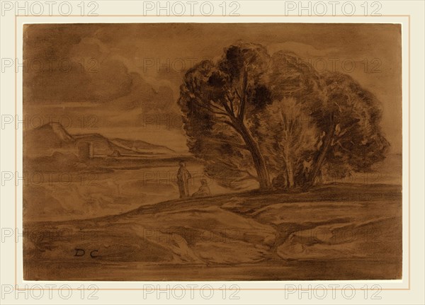 Alexandre-Gabriel Decamps, French (1803-1860), Oriental Landscape, c. 1845, charcoal counterproof on brown laid paper