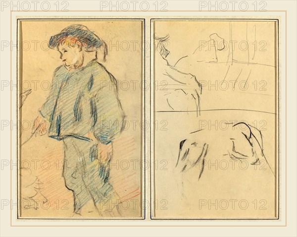 Paul Gauguin, French (1848-1903), Breton Boy Tending Geese; Cows and a Figure Leaning on a Ledge [verso], 1884-1888, crayon and graphite on wove paper