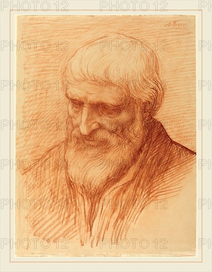 Alphonse Legros, Study of a Philosopher, French, 1837-1911, red chalk